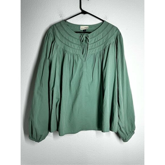 UNIVERSAL THREAD Bohemian Women’s Blouse SIZE XXL GREEN TIE Neck Prairie - Picture 1 of 14